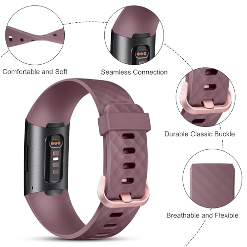 Fitbit Charge 4 & 3 Bands - 4 Pack Starlight, Milk Tea, Smoky Purple, Green - Soft Sport Straps