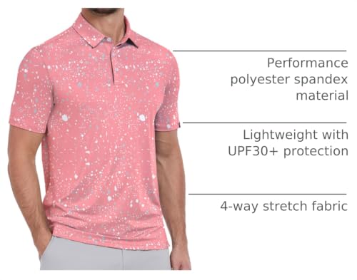 ZITY Men's Golf Polo Shirt - Short Sleeve, Moisture-Wicking, Splash Paint (Medium/B Splashed Paint)