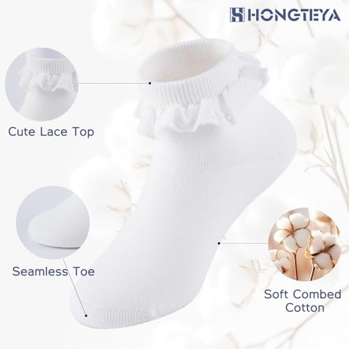 Cotton Girls Socks - Ruffle Crew Ankle Socks 2-4T / Ship Lace