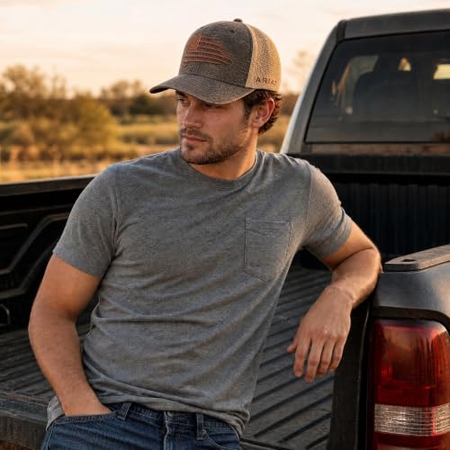 ARIAT Men's Brown Snapback Baseball Cap with Distressed USA Flag - One Size