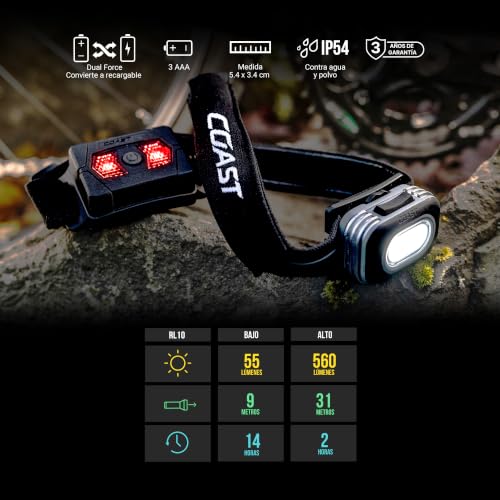 Coast RL10 560 Lumen Dual-Color LED Headlamp with Red Safety Light
