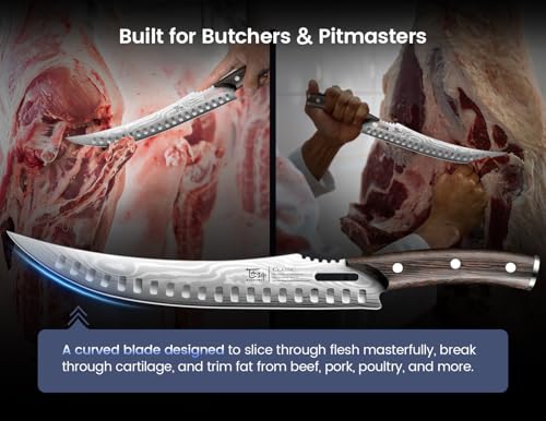 10.5 Inch Butcher Knife - Razor Sharp Damascus Carving Knife with Wooden Handle