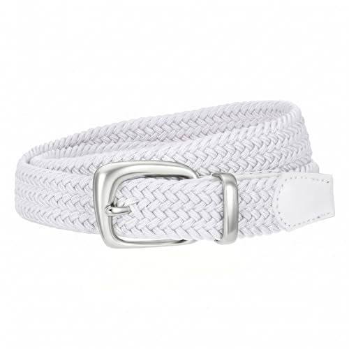 Elastic Braided Belt for Women - Stretch Woven Waist Belt - White, Fits Waist 31–35 in