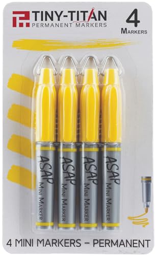 Tiny-Titan Mini Markers - Yellow Ink - 4 Pack with Keychain Clip
