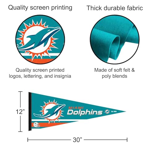 Miami Dolphins Pennant Flag - 12x30 Inch Felt Banner