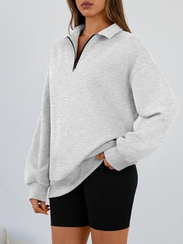 Women's Oversized Half-Zip Fleece Sweatshirt - Medium Grey