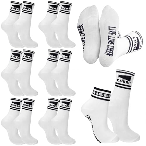 Cheer Socks for Cheerleaders - 6 Pairs Black Megaphone Stripes