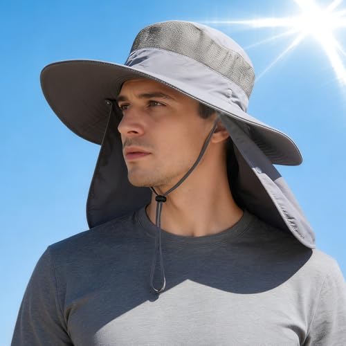 4 Pack Sun Hats for Men Women UPF 50 Wide Brim Bucket Hat with Removable Neck Curtain - Light Gray & Gray