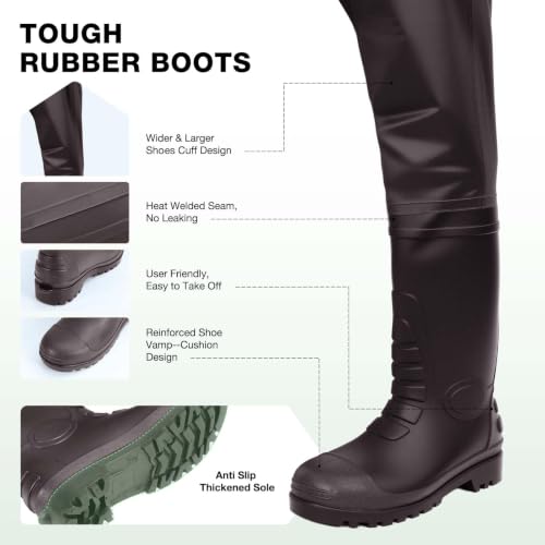 Lekesky M12 Brown Waterproof Fly Fishing Chest Waders with Boots Men Women