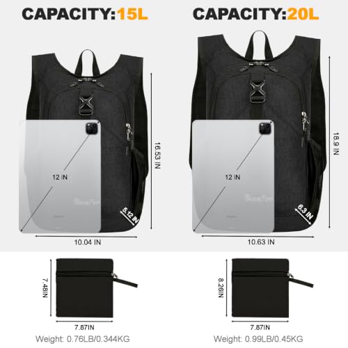 Seektop 15L Small Hiking Backpack for Women and Men, Lightweight Daypack - Black