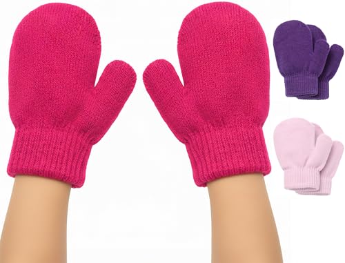 Toddler Mittens - Knit Magic Gloves for 6-18 Months - Purple & Pink
