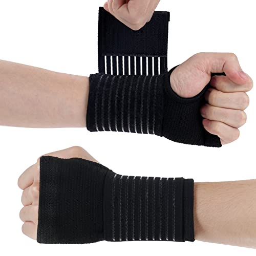 Elastic Wrist Brace Support - 2 Pack Adjustable Compression Wrap - Black