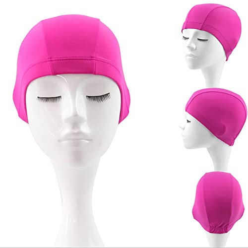2 Pcs Unisex Polyester Swim Caps for Long Hair - Black & Pink