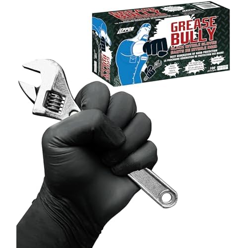 EPPCO Grease Bully 6-Mil Black Nitrile Gloves Disposable Powder Free, Latex Free Textured Superior Grip Glove for Mechanics