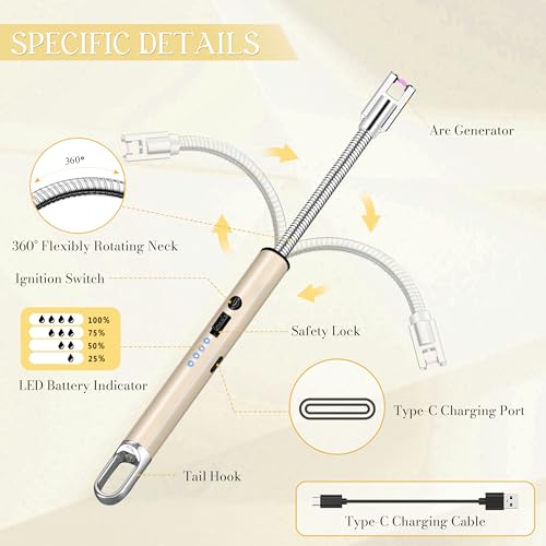 Electric Rechargeable Candle Lighter - Windproof Plasma Lighter - Gold