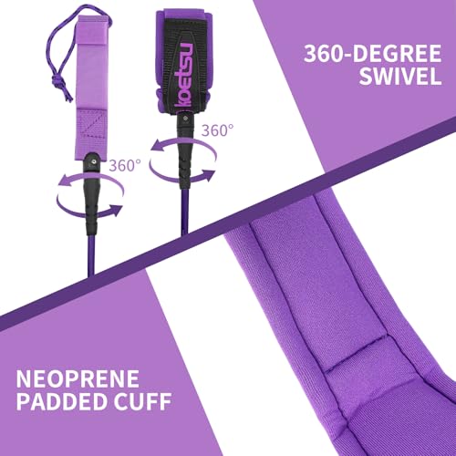 KOETSU Purple 10ft SUP Paddle Board Leash - Safety Ankle Rope for Longboards