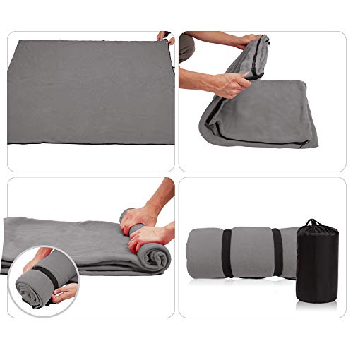 REDCAMP Grey Fleece Sleeping Bag Liner for Adults - Double Size, Camping & Hiking