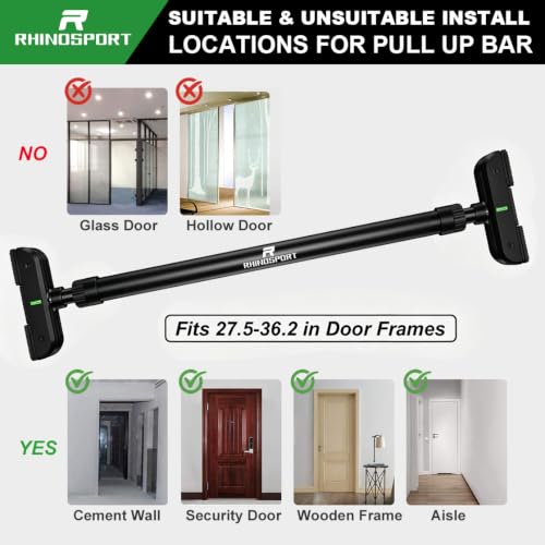 Door Pull Up Bar - 69-92 cm Non-Screw Design - Black