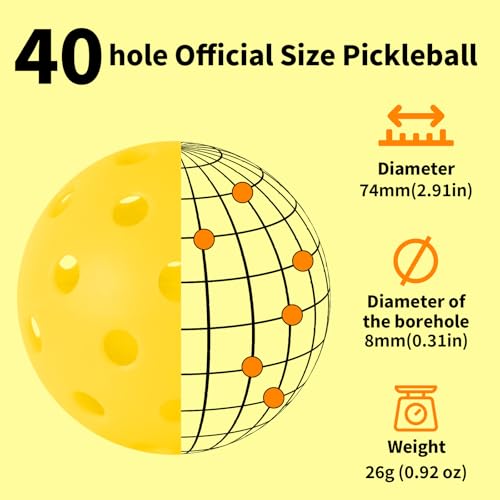 4 Pcs Pickleball Balls - 40 Hole Outdoor Training Balls - Yellow