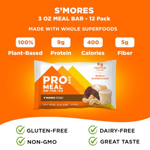 PROBAR MEAL Bar S'mores - Plant-Based Gluten-Free Vegan Meal Replacement, 12 Count