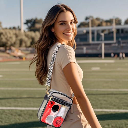 Clear Stadium Bag with Leopard Strap - 8.5x6.8x3 Inches