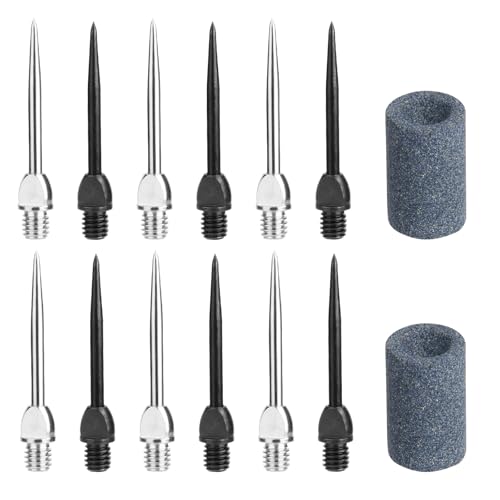 Cosmos 12 Pcs Steel Dart Tips with Black/Silver Dart Sharpener - Replacement Metal Tips & Sand Stones