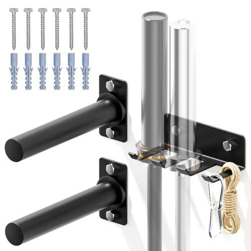 CYBEOE Wall Mounted Weight Plate & Barbell Rack - 3 Hooks + 2 Pegs, DIY Home Gym Storage