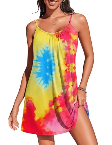 Spaghetti Straps Bathing Suit Cover Up - P Tie Dye Red, Medium