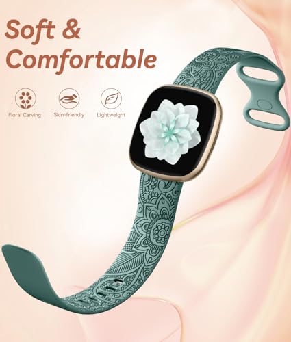 Floral Silicone Band for Fitbit Versa 3/Sense 2 - Small 5.5"-7.1" Pine Green