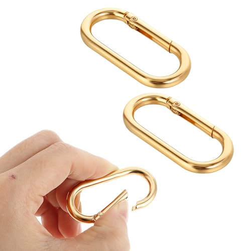 2Pcs Gold Carabiner Clips - Oval Metal Spring Snap Hooks for Bags & Keychains