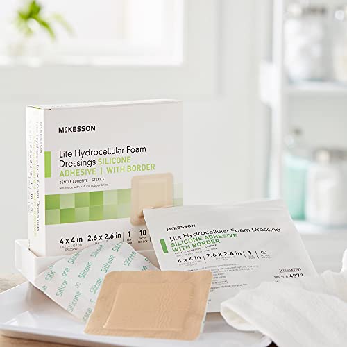 McKesson Lite Hydrocellular Foam Dressings, Border, 4 x 4 in, 10 Pack