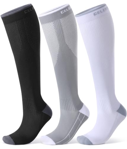 CS CELERSPORT Compression Socks Women & Men 20-30mmHg Large-X-Large Black White Grey
