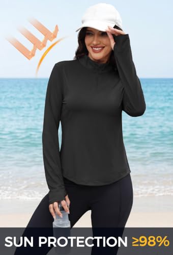 Alaroo Women's 1/4 Zip Long Sleeve Fishing & Workout Shirt XL Black