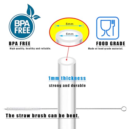 Replacement Straws for Wide Mouth Water Bottles with Cleaning Brush - 3 Pack