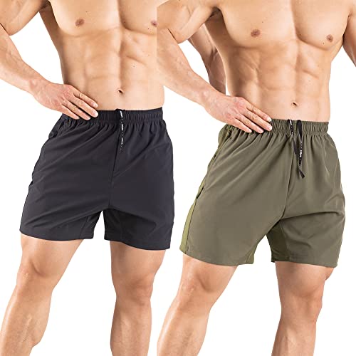 Men's 5" Quick Dry Running Shorts - 2 Pack Athletic Gym Shorts with Zipper Pockets