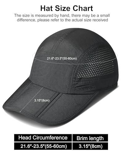 GADIEMKENSD Men's Folding Sun Hat with Long Brim UPF 50+ Outdoor Hat, Black, 7-7 3/8