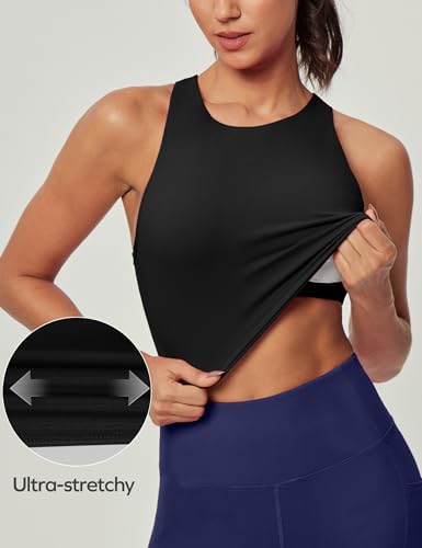 Ewedoos Black Longline Sports Tank Top with Built-in Padded Bra - Medium