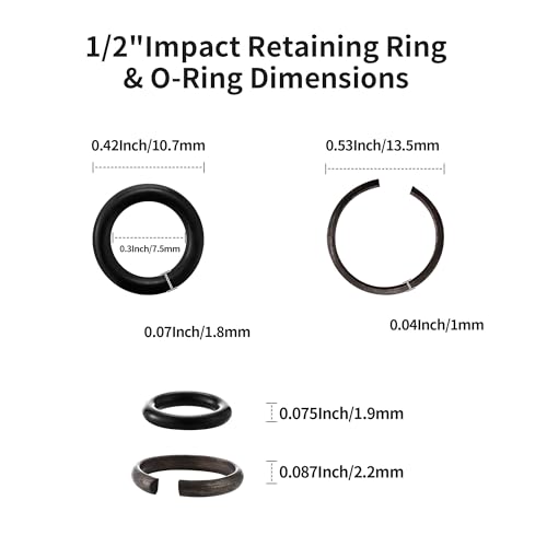 10 Packs 1/2" Impact Wrench Socket Retainer Rings with O-ring, Replacement Parts Compatible with IR, Snap-On, Chicago Pneumatic, Florida Pneumatics, and Air Cat Electric and Pneumatic Air Wrench