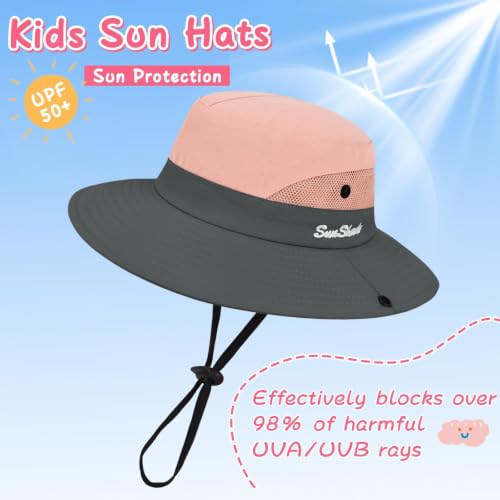 Kids Girls Ponytail Sun Hat UPF 50+ Two-tone Pink 2-5T Breathable Water-Resistant