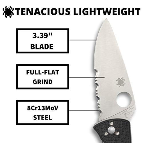 Spyderco Tenacious Lightweight Folding Pocket Knife PlainEdge Black FRN Handle