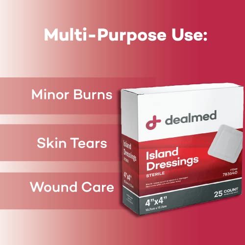 Dealmed 4x4 Inch Sterile Gauze Island Dressings - Pack of 150, Adhesive Border Wound Care