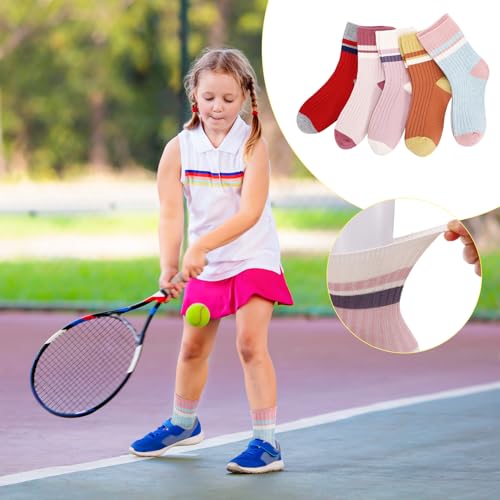 5-Pack Girls Crew Socks - Cotton Soft School Uniform Socks, 9-12 Years