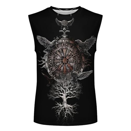 Clock Raven Men's Viking Sleeveless T-Shirt - X-Large Summer Graphic Muscle Tank Top