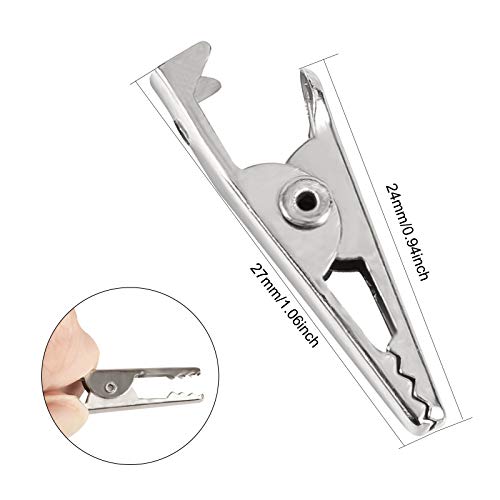 100PCS 1.06IN / 27mm Mini Metal Alligator Clips, Crocodile Clamps Silver Tone Nickel Plated Test Line Spring Clamps, Crocodile Clips for Laboratory Electric Testing Work and Cable Lead Clip