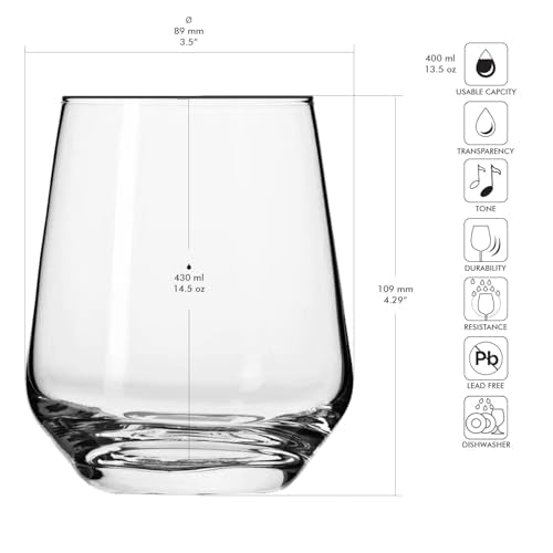 Krosno Water Glasses Set of 6, 13.5 oz, Splendour Collection – Durable Crystalline Glass Drinkware