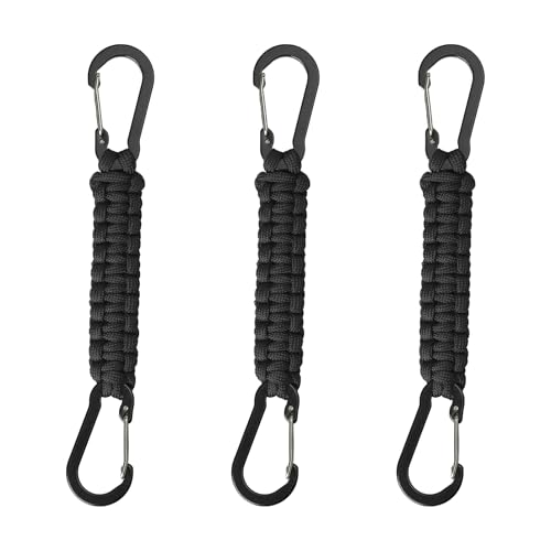 Paracord Keychain Carabiner Clips - 3 Pack, Black