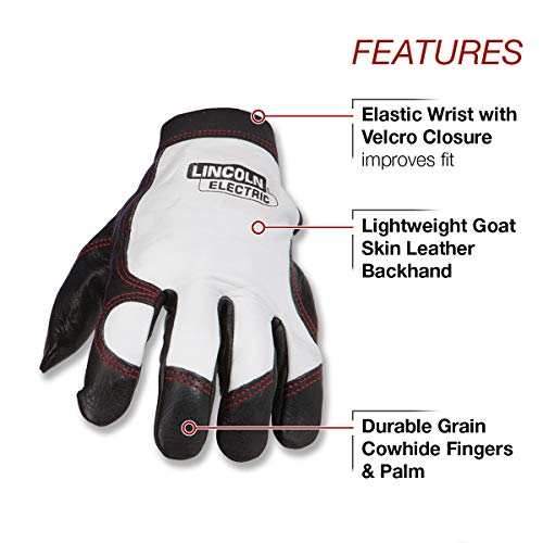 Lincoln Electric Full Grain Leather Welding / Work Gloves | Padded Palm| XL | K2977-XL, White/Black