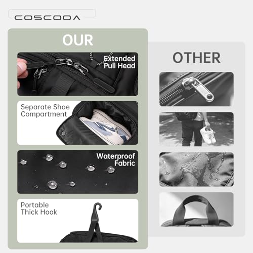 COSCOOA Black Large Pickleball Bag with Shoe Compartment 27L Backpack