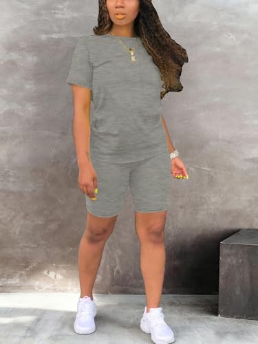STOLKISS Women 2-Piece Striped Short Set Grey Medium Y403 Summer Casual Outfit