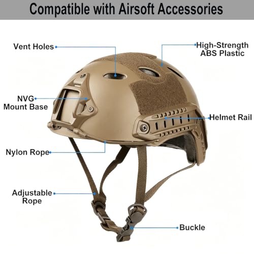 Tactical Airsoft Helmet Set with Goggles & Balaclava - A/PJ-MCTAN